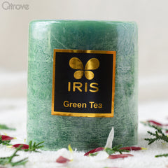 Green Tea Pillar Candle at Qtrove