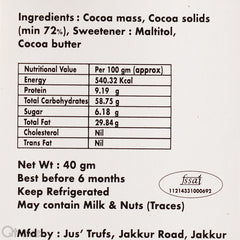 Artisanal 72% Sugar Free Chocolate Bar at Qtrove