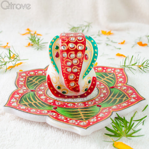 Handmade Marble Ganesh On A Leaf
