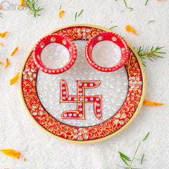 Handmade Marble Pooja Thali at Qtrove