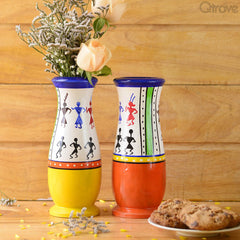 Handmade Warli Wooden Vase (Set of 2) at Qtrove