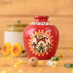 Handcrafted Wooden Red Pot at Qtrove