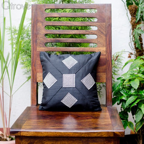 Black Silk with Crystal Lace Cushion Cover | Buy cushion covers online at Qtrove