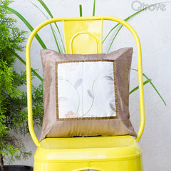 Brown Silk Cushion Cover with Leaves at Qtrove