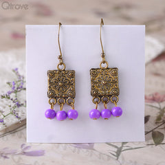 Antique Handcrafted Gold Plate Earring With Purple Drops at Qtrove