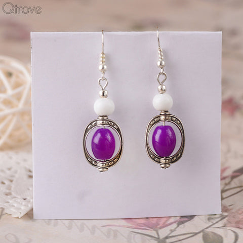 Handcrafted Earring Caged In Purple And White Beads