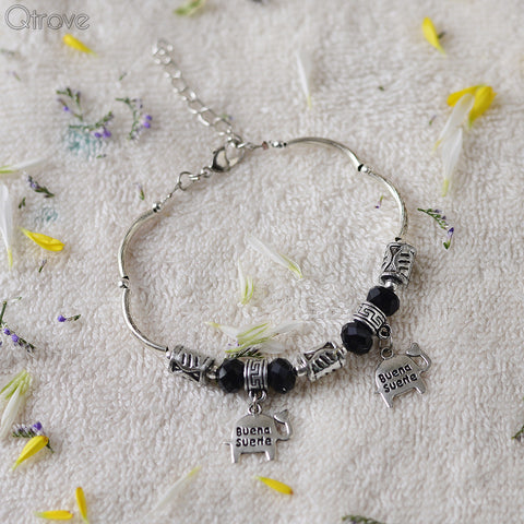 Handcrafted Charm Bracelet With Black and Silver Beads