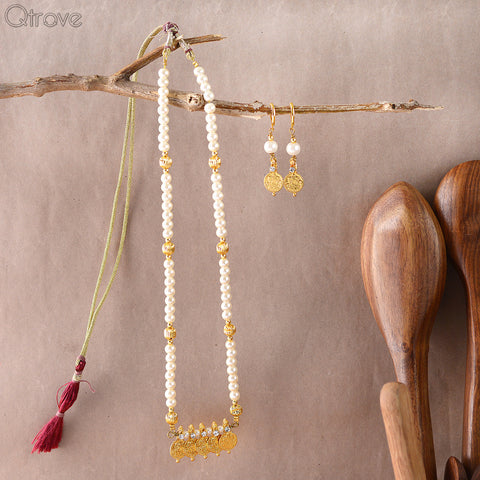 Handcrafted Coin Necklace With Pearls