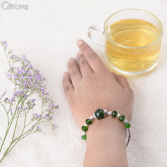 Handcrafted Green Bead Bangle Style Bracelet at Qtrove