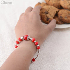 Handcrafted Red Bead Bangle Style Bracelet at Qtrove