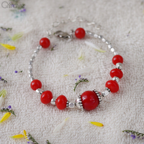 Handcrafted Red Bead Bangle Style Bracelet