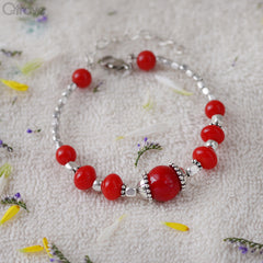 Handcrafted Red Bead Bangle Style Bracelet at Qtrove