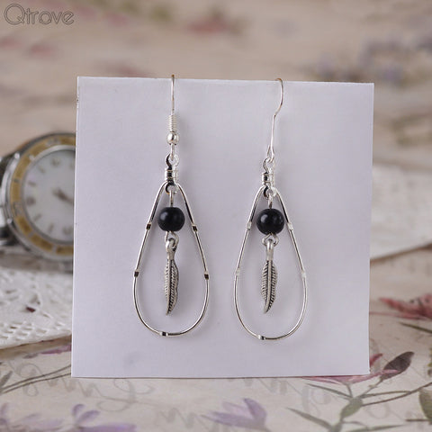 Handcrafted Drop Earring With Leaf Dangels