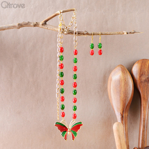 Handcrafted Necklace With Enamel Butterfly Pendant