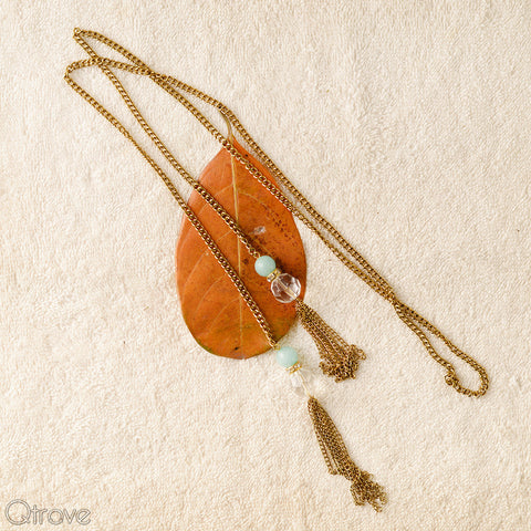 Handcrafted Aqua Crystal Lariat Necklace