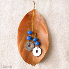 Handcrafted Blue Glass Silver Halo Drop Earrings at Qtrove