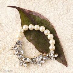 Handcrafted Crystal Leaf Pearl Statement Bracelet at Qtrove
