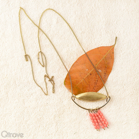 Handcrafted Gold Leaf Neon Orange Necklace