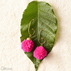 Handcrafted Hot Pink Pom-Pom Earrings at Qtrove