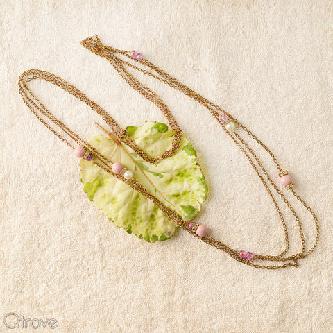 Handcrafted Pink Crystal Layered Necklace