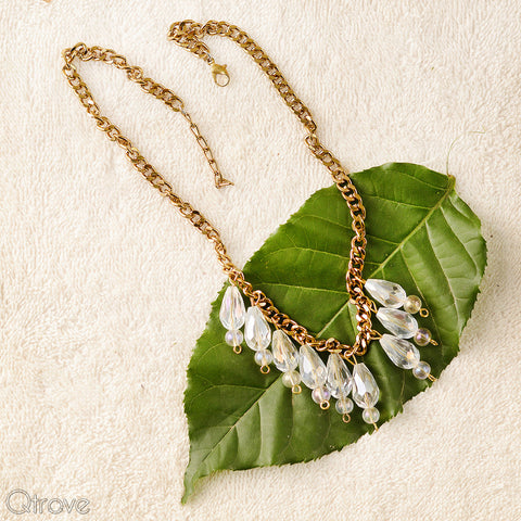 Handcrafted White Crystal Drop Statement Necklace