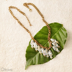 Handcrafted White Crystal Drop Statement Necklace at Qtrove