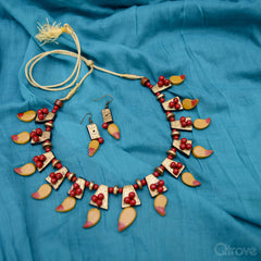 Mango - Terracotta Necklace + Earring Set at Qtrove