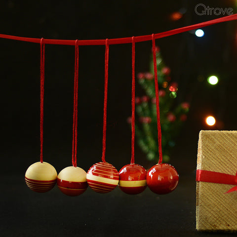 Handcrafted Wooden Christmas Decoration Balls (Set of 5)