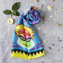 Hand Drawn Blue Kathakali Print Stole at Qtrove
