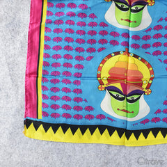 Hand Drawn Blue Kathakali Print Stole at Qtrove