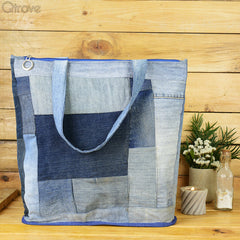 Denim Patchwork Tote Bag at Qtrove