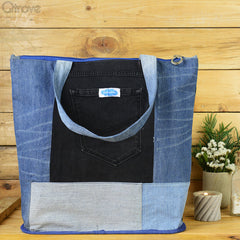 Denim Patchwork Tote Bag at Qtrove