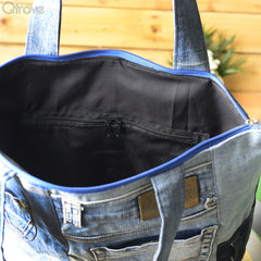 Denim Patchwork Tote Bag With A Touch of Black at Qtrove
