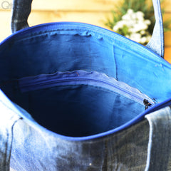 Denim Patchwork Tote Bag With A Touch of White at Qtrove