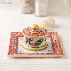 Hand Painted Marble Kumkum Box at Qtrove