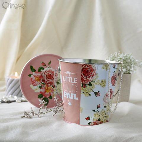 Vintage Floral Pail Multipurpose Container