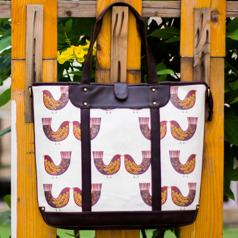 The Burgundy Red Bird Series Carryall Totes