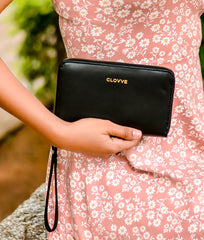 Monochrome Leather Black Wristlet at Qtrove