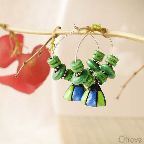 Eco-Friendly Blue And Green Hoop Terracotta Earrings