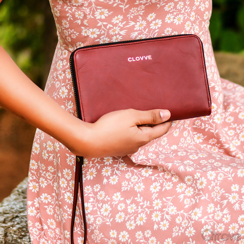 Monochrome Leather Cherry Wristlet