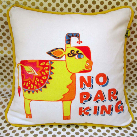 No Parking Cow Throw Pillow Cover