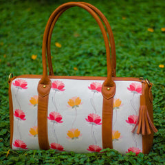 The Earthy Red Yellow Lotus Series Duffel Tote at Qtrove