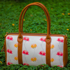 The Earthy Red Yellow Lotus Series Duffel Tote at Qtrove