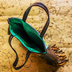 The Teal Green Fringed Boho Tote at Qtrove