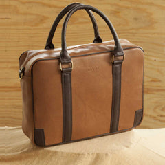 Handcrafted Flat Pack Tan Laptop Bag at Qtrove