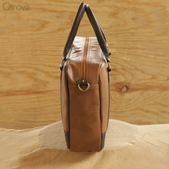 Handcrafted Flat Pack Tan Laptop Bag at Qtrove