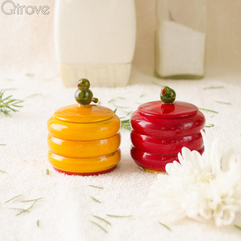 Handcrafted Wooden Bird Container (Set of 2)