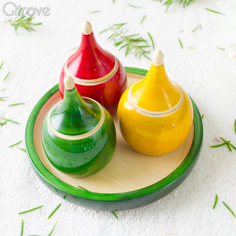 Handcrafted Wooden Kum Kum Container (Set of 3)