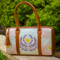 The Soft Teal Wreath Design Duffel Tote at Qtrove