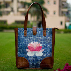 The Denim Blue Lotus Series Casual Tote at Qtrove